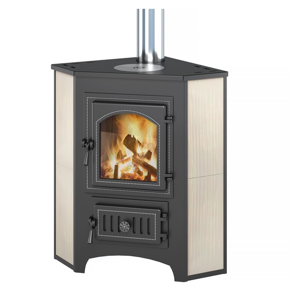 Печь-Камин ВЕЗУВИЙ ПК-01 (220) угловой беж. с конфоркой 9 кВт (150 м3) Ø 115 мм